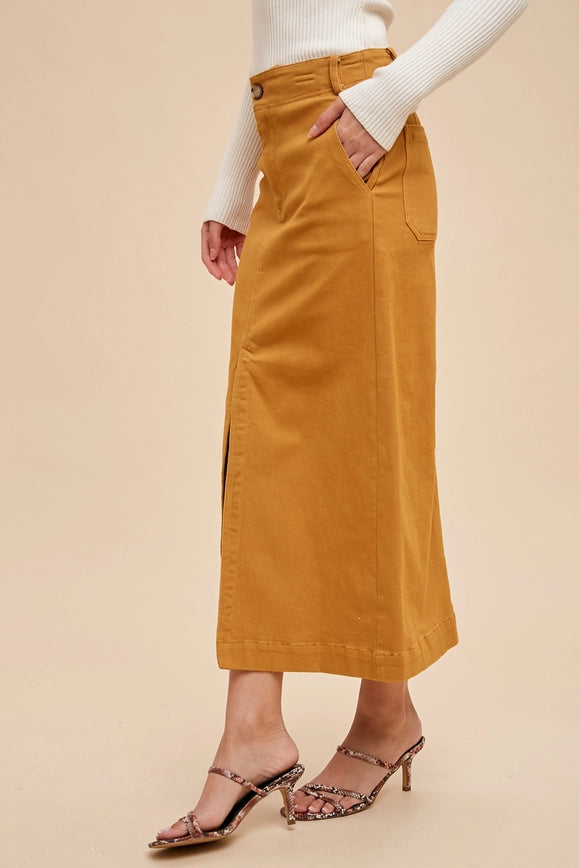 Stretch Twill Pencil Skirt Vintage Mustard-Skirt-In Loom-S-Urbanheer