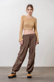 String Detail Crop Sweater-Sweater-Moon River-XS-KHAKI-Urbanheer