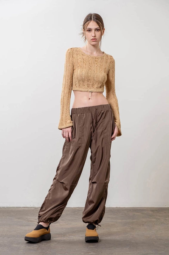 String Detail Crop Sweater-Sweater-Moon River-XS-KHAKI-Urbanheer