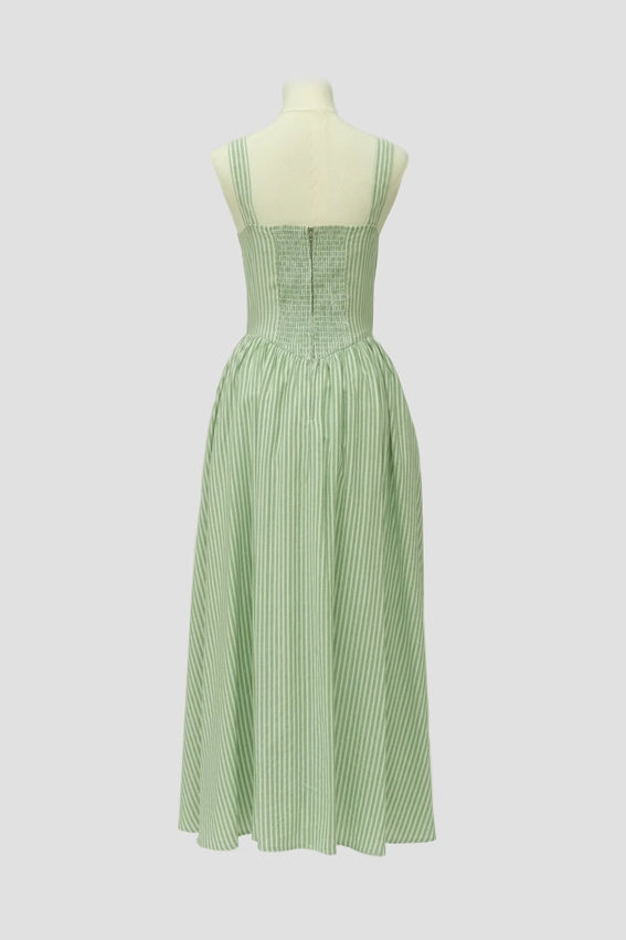 Stripe Corset Front Tie Sleeveless Midi Dress-Dress-Moon River-XS-SAGE-Urbanheer