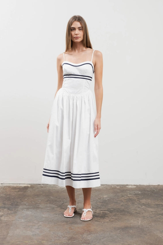 Stripe Detail Spaghetti Strap Midi Dress-Dress-Moon River-XS-IVORY-Urbanheer