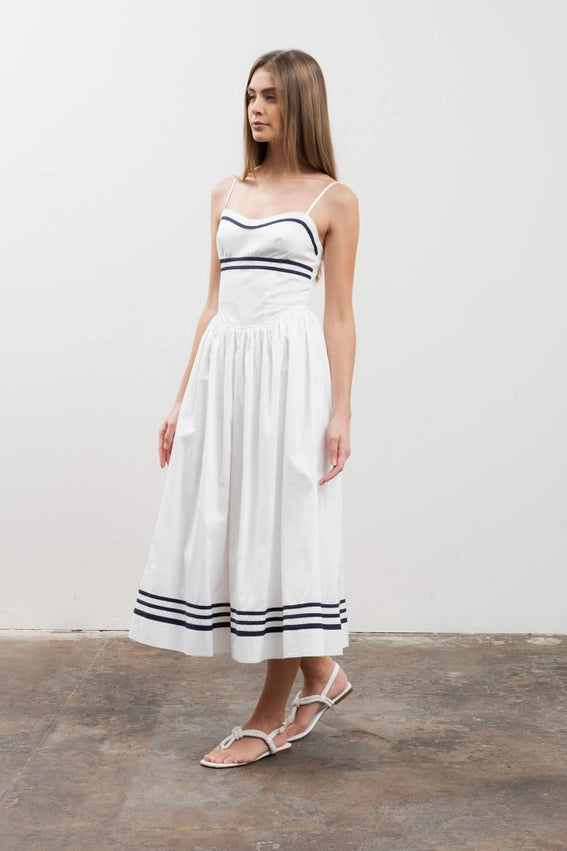 Stripe Detail Spaghetti Strap Midi Dress-Dress-Moon River-XS-IVORY-Urbanheer