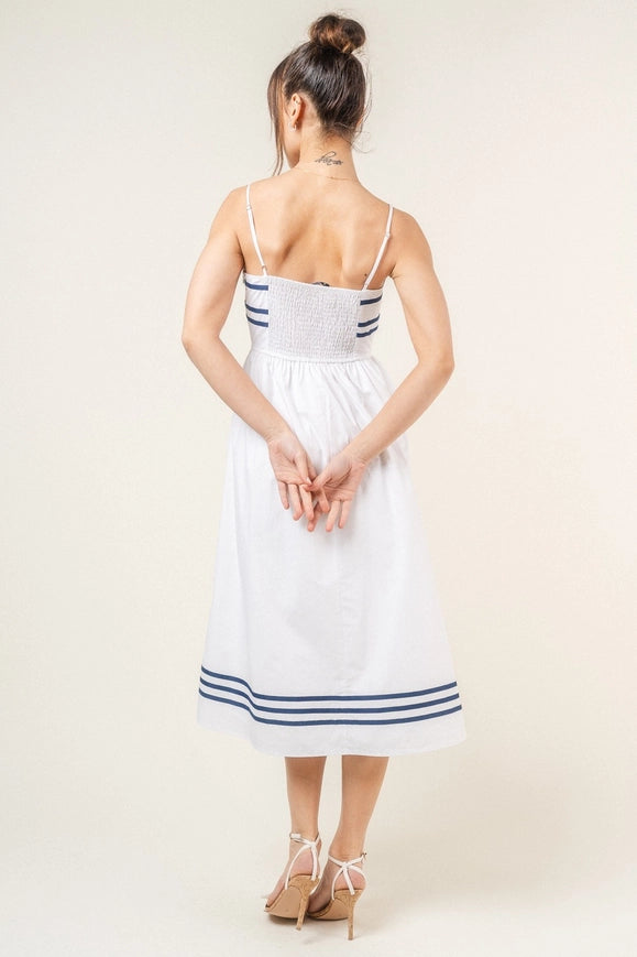 Stripe Lined Spg Strap Midi Dress-Dress-Fore Collection-S-White/Navy-Urbanheer