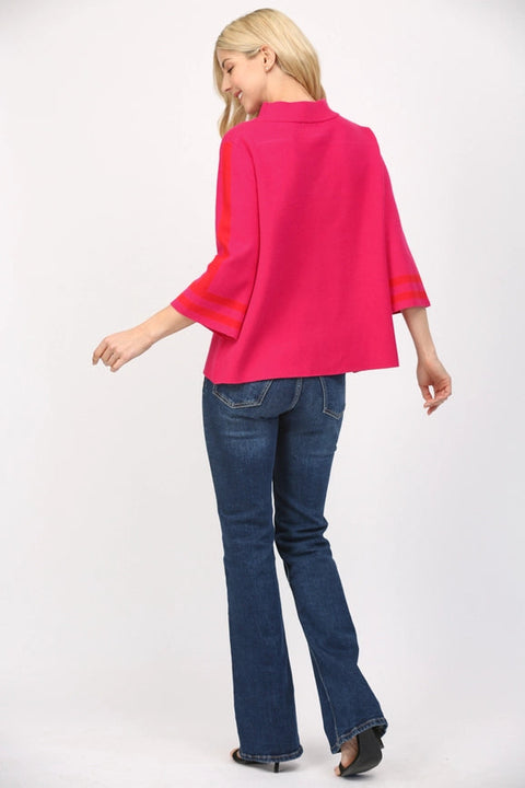 Stripe Mock Neck Sweater FUCHSIA-Sweater-FATE-S-FUCHSIA-Urbanheer