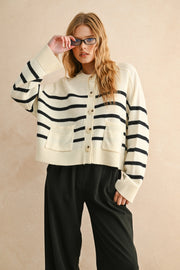 Stripe Pattern Button Front Cardigan