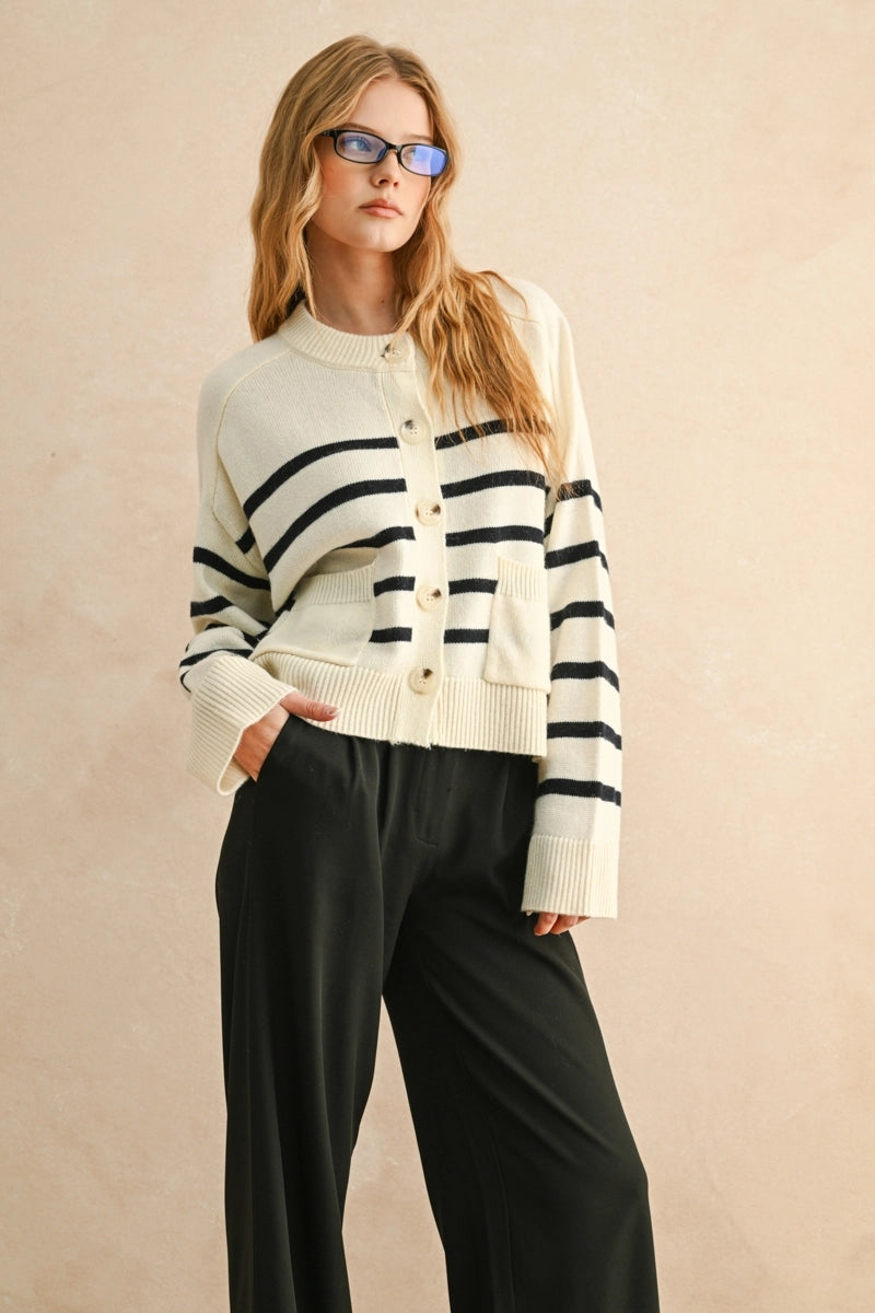 Stripe Pattern Button Front Cardigan