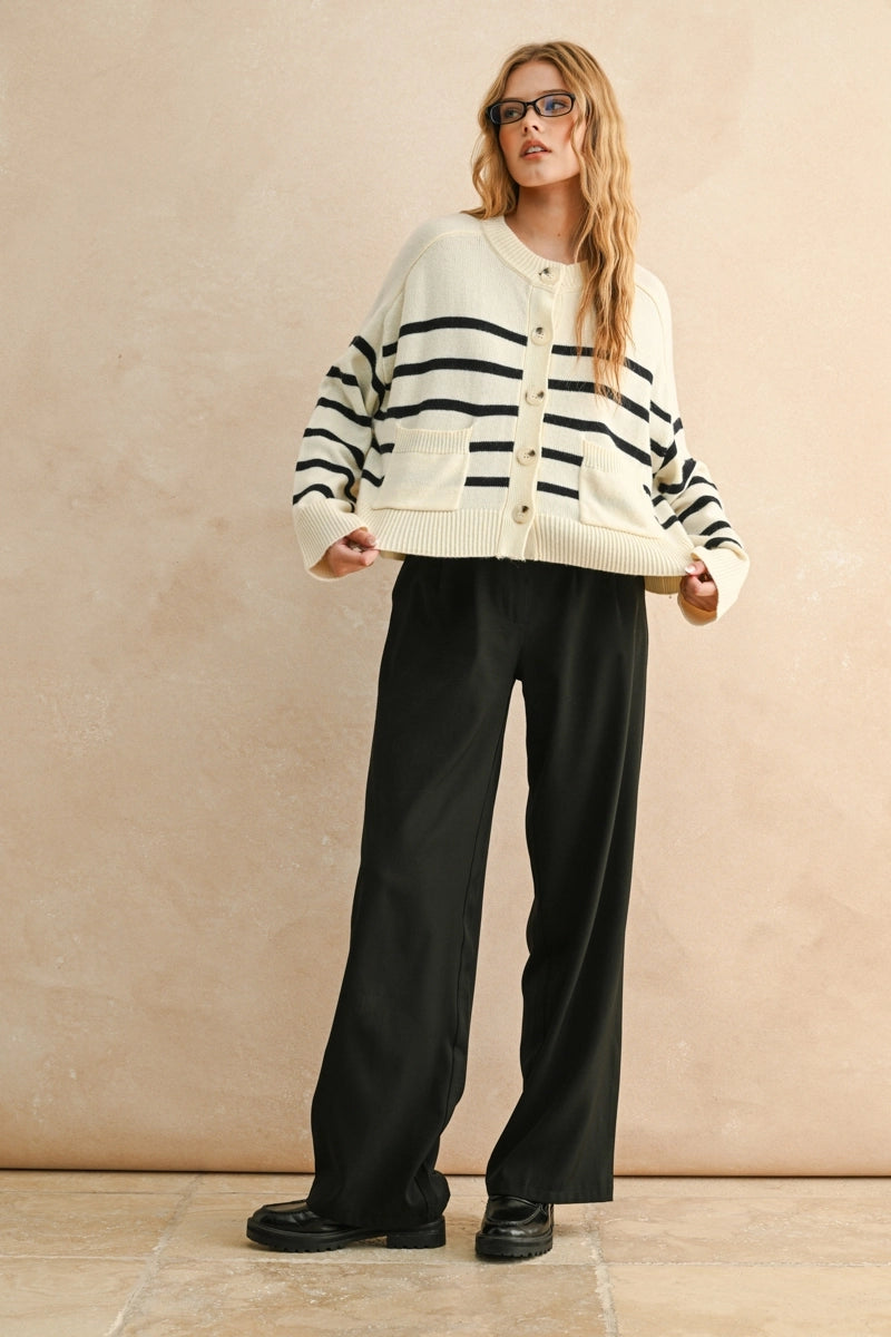 Stripe Pattern Button Front Cardigan