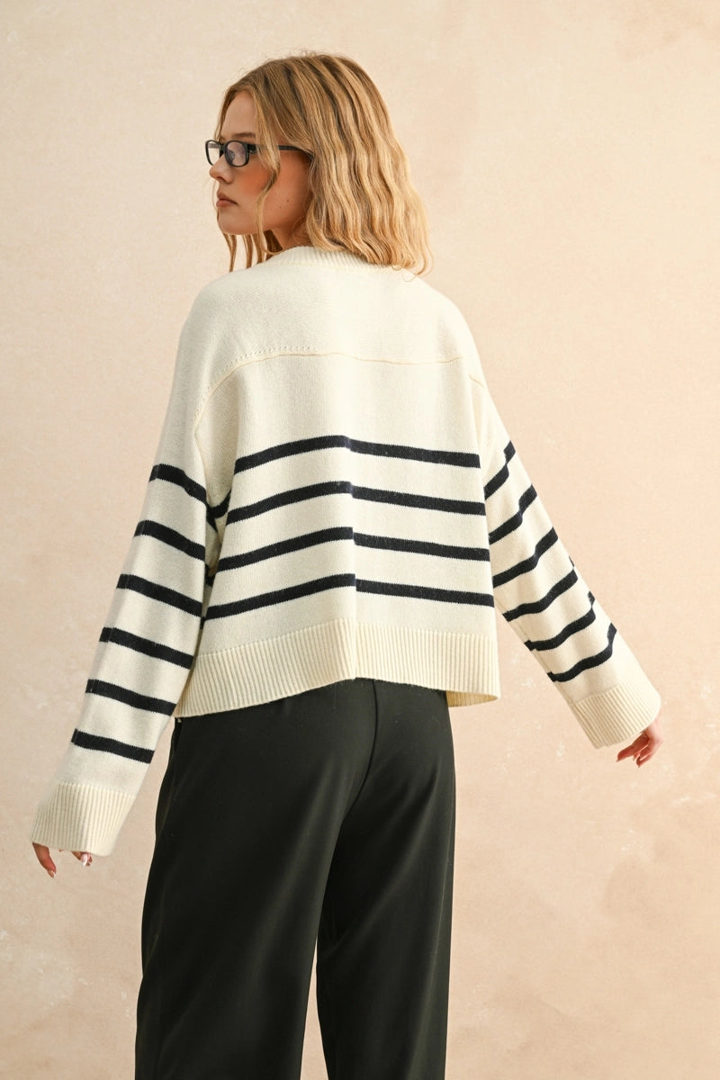 Stripe Pattern Button Front Cardigan