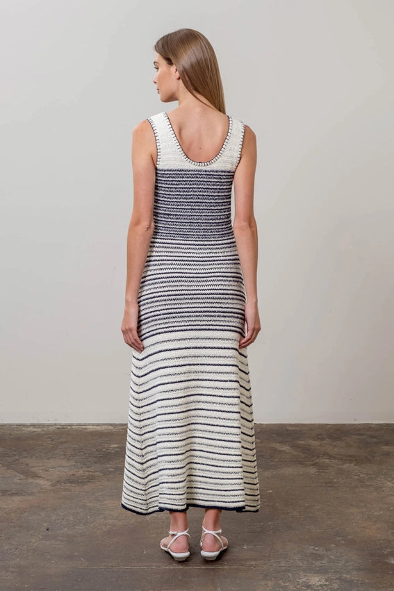 Stripe Pattern Knit Sleeveless Midi Dress-Dress-Moon River-XS-CREAM-Urbanheer