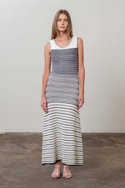Stripe Pattern Knit Sleeveless Midi Dress-Dress-Moon River-XS-CREAM-Urbanheer