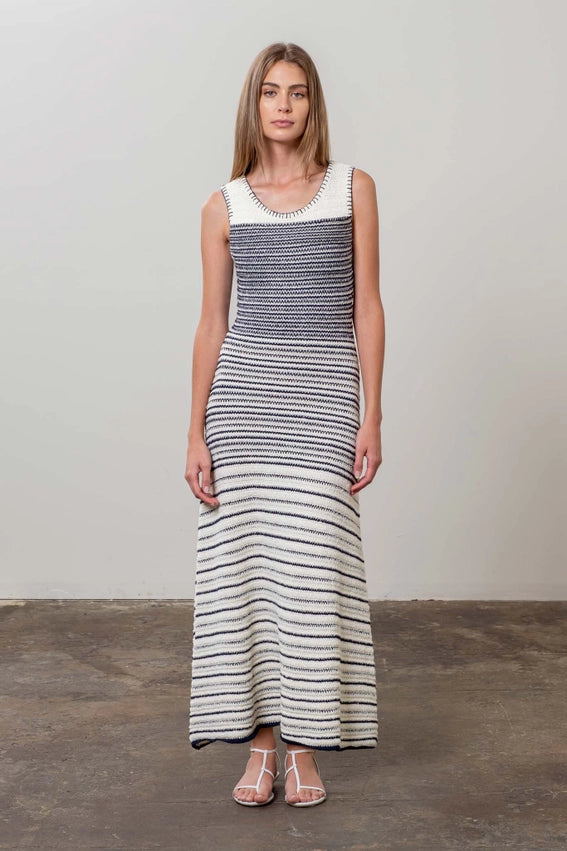 Stripe Pattern Knit Sleeveless Midi Dress-Dress-Moon River-XS-CREAM-Urbanheer