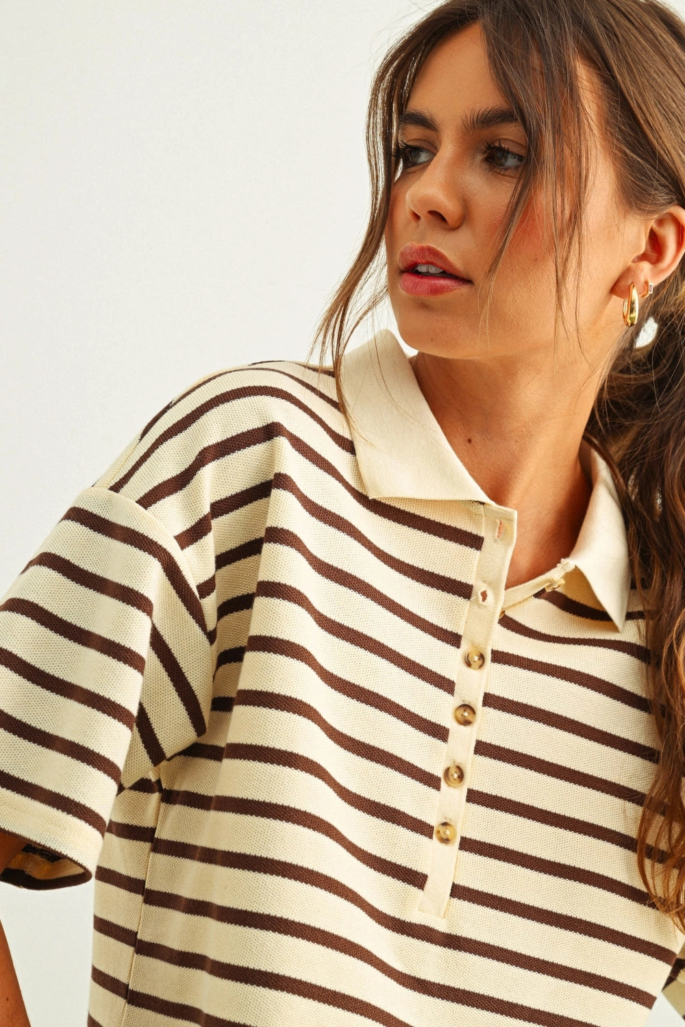 Stripe Pattern Short Sleeve Polo Shirts | Brown