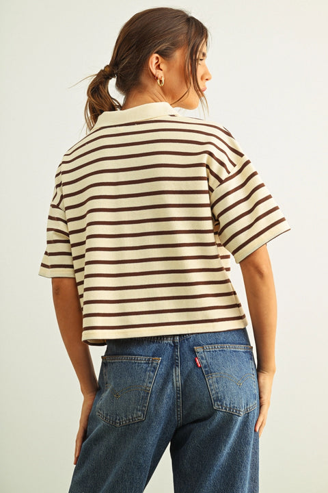Stripe Pattern Short Sleeve Polo Shirts | Brown