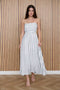 Stripe Pleated Strapless Linen Midi Dress