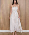Stripe Pleated Strapless Linen Midi Dress - Brown