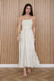 Stripe Pleated Strapless Linen Midi Dress