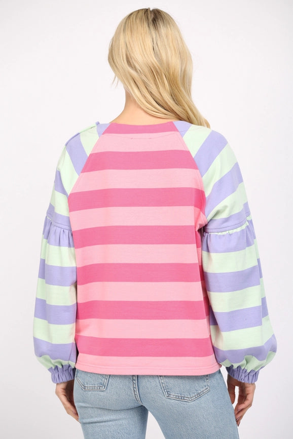 Stripe Puff Slv Sweatshirt-Sweatshirt-FATE-S-PINK / MINT / PURPLE-Urbanheer