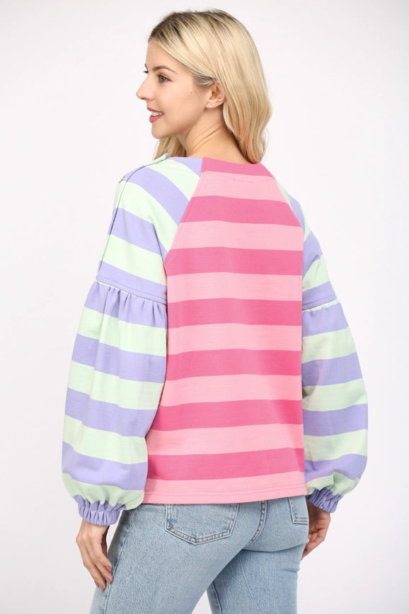 Stripe Puff Slv Sweatshirt-Sweatshirt-FATE-S-PINK / MINT / PURPLE-Urbanheer