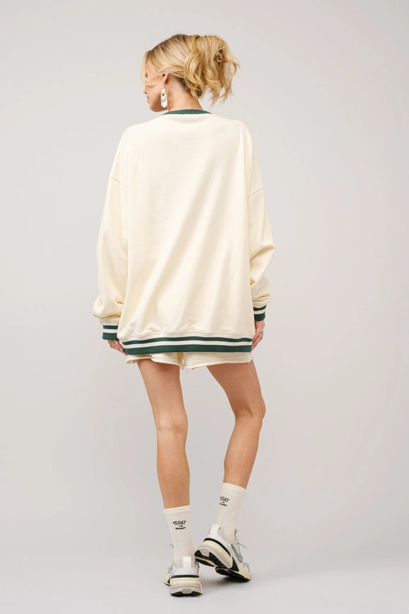 Stripe Ribbed Oakland Leisure Club Sweatshirt-Sweatshirt-Blue B-S-ECRU GREEN-Urbanheer