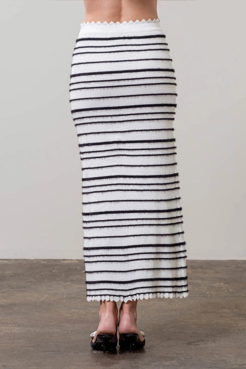 Stripe Scallop Trim Knit Midi Skirt-Skirts-Moon River-XS-IVORY-Urbanheer