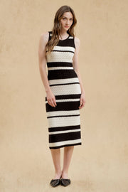 Stripe Sleeveless Crochet Knit Midi Dress-Dress-Moon River-S-BLACK-Urbanheer