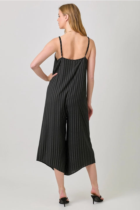 Stripe Sleeveless V-Neck Jumpsuit Black-Jumpsuit-Mystree-S-Black-Urbanheer