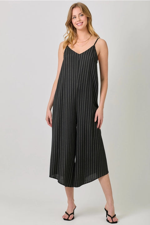 Stripe Sleeveless V-Neck Jumpsuit Black-Jumpsuit-Mystree-S-Black-Urbanheer