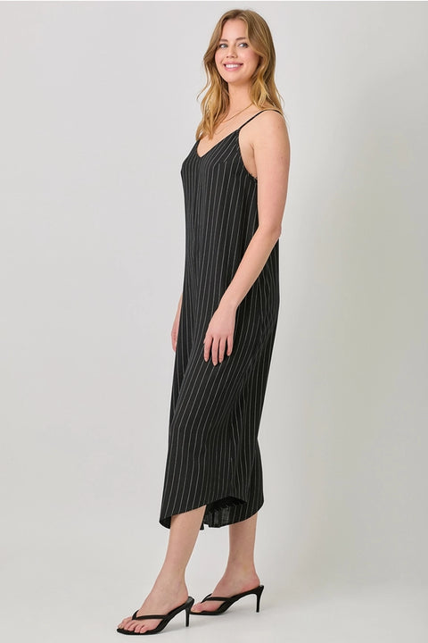 Stripe Sleeveless V-Neck Jumpsuit Black-Jumpsuit-Mystree-S-Black-Urbanheer