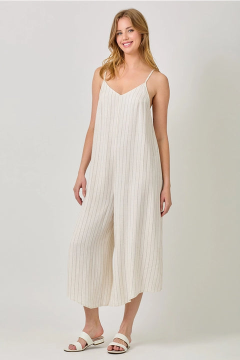 Stripe Sleeveless V-Neck Jumpsuit Ivory-Jumpsuit-Mystree-S-Ivory-Urbanheer