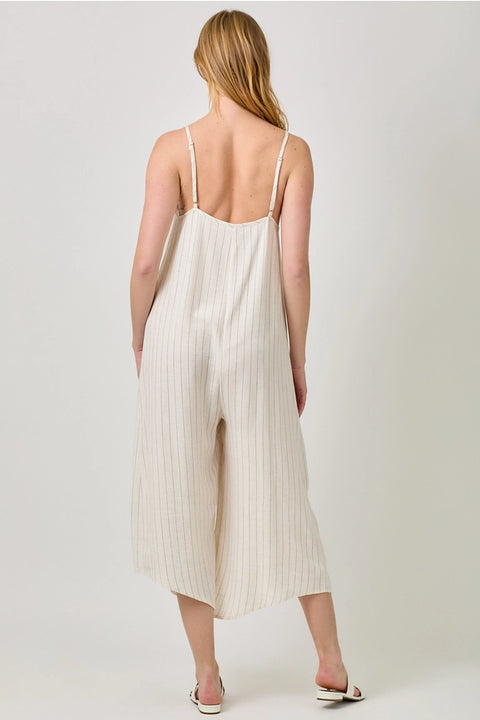 Stripe Sleeveless V-Neck Jumpsuit Ivory-Jumpsuit-Mystree-S-Ivory-Urbanheer