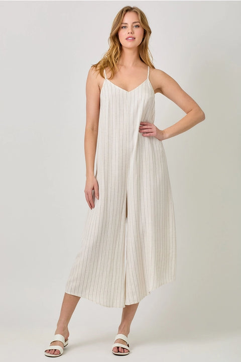 Stripe Sleeveless V-Neck Jumpsuit Ivory-Jumpsuit-Mystree-S-Ivory-Urbanheer