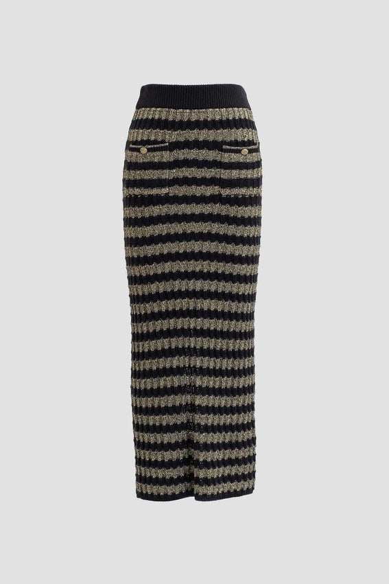 Stripe Sweater Knit Midi Skirt-Skirts-Moon River-XS-BLACK-Urbanheer