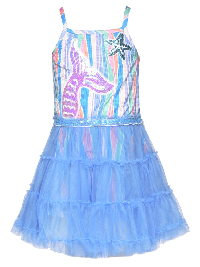Stripe Tutu Dress w/ Mermaid Tail Trim Detail-Dress-Hannah Banana-12M-BLUE MULTI-Urbanheer