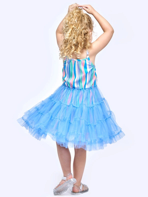 Stripe Tutu Dress w/ Mermaid Tail Trim Detail-Dress-Hannah Banana-2T-BLUE MULTI-Urbanheer