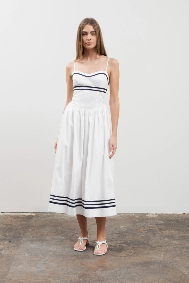 Stripe Detail Spaghetti Strap Midi Dress-Dress-Moon River-S-Ivory-Urbanheer