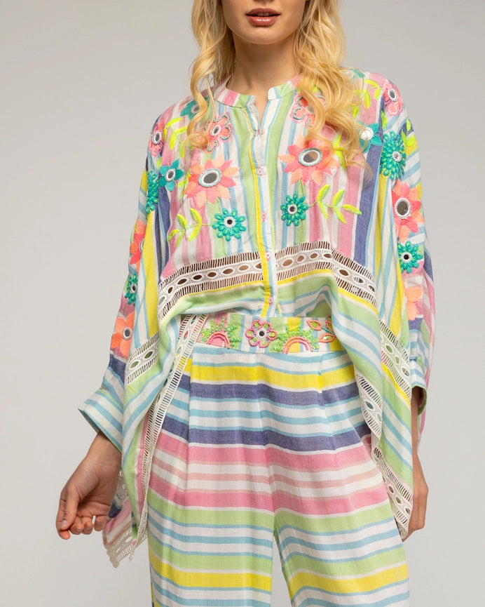 Striped Blouse and Pants Set-Set-Tantra-YOUR-Ecru-Urbanheer