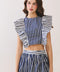 Striped Bold Flutter Ruffle Sleeves Cropped Top