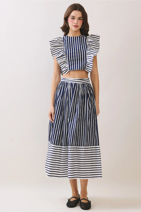 Striped Bold Flutter Ruffle Sleeves Cropped Top