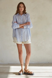 Striped Button Down Long Sleeve Shirt Top-TOP-By Together-S-Blue White-Urbanheer