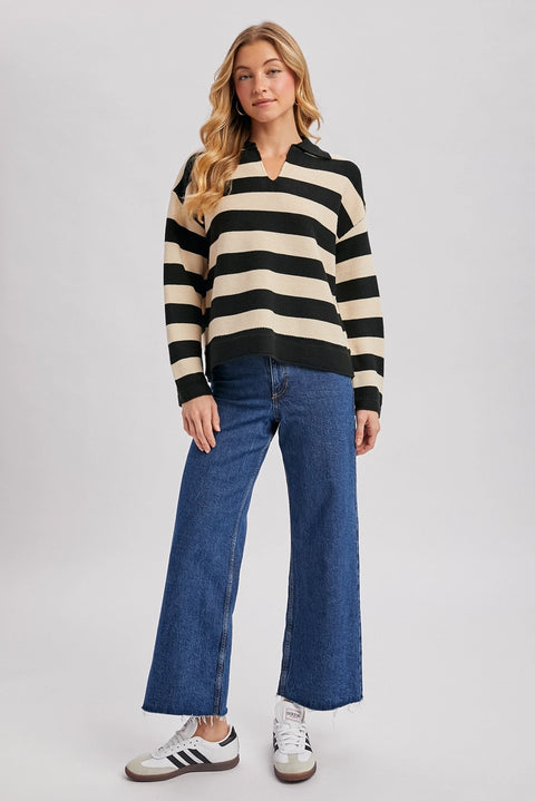 Striped Collar Boxy Knit Pullover
