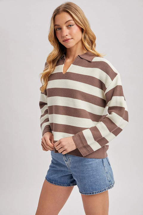 Striped Collar Boxy Knit Pullover