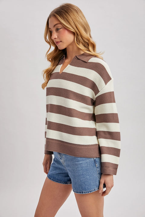 Striped Collar Boxy Knit Pullover