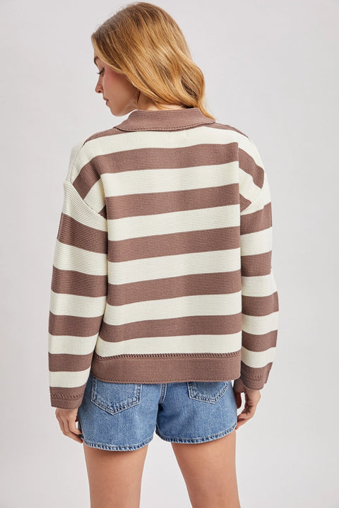 Striped Collar Boxy Knit Pullover