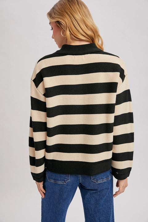 Striped Collar Boxy Knit Pullover