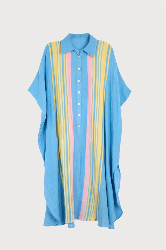 Striped Collared Kaftan-Kaftan-SAACHI-Blue Multi-Urbanheer