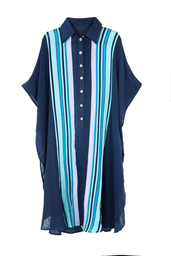 Striped Collared Kaftan-Kaftan-SAACHI-Navy-Urbanheer