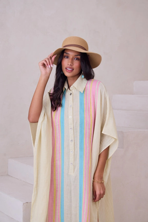 Striped Collared Kaftan-Kaftan-SAACHI-Cream-Urbanheer
