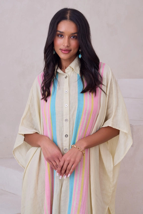 Striped Collared Kaftan-Kaftan-SAACHI-Cream-Urbanheer