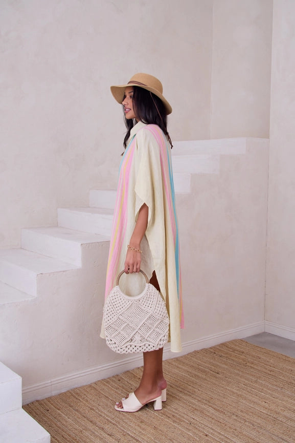 Striped Collared Kaftan-Kaftan-SAACHI-Cream-Urbanheer