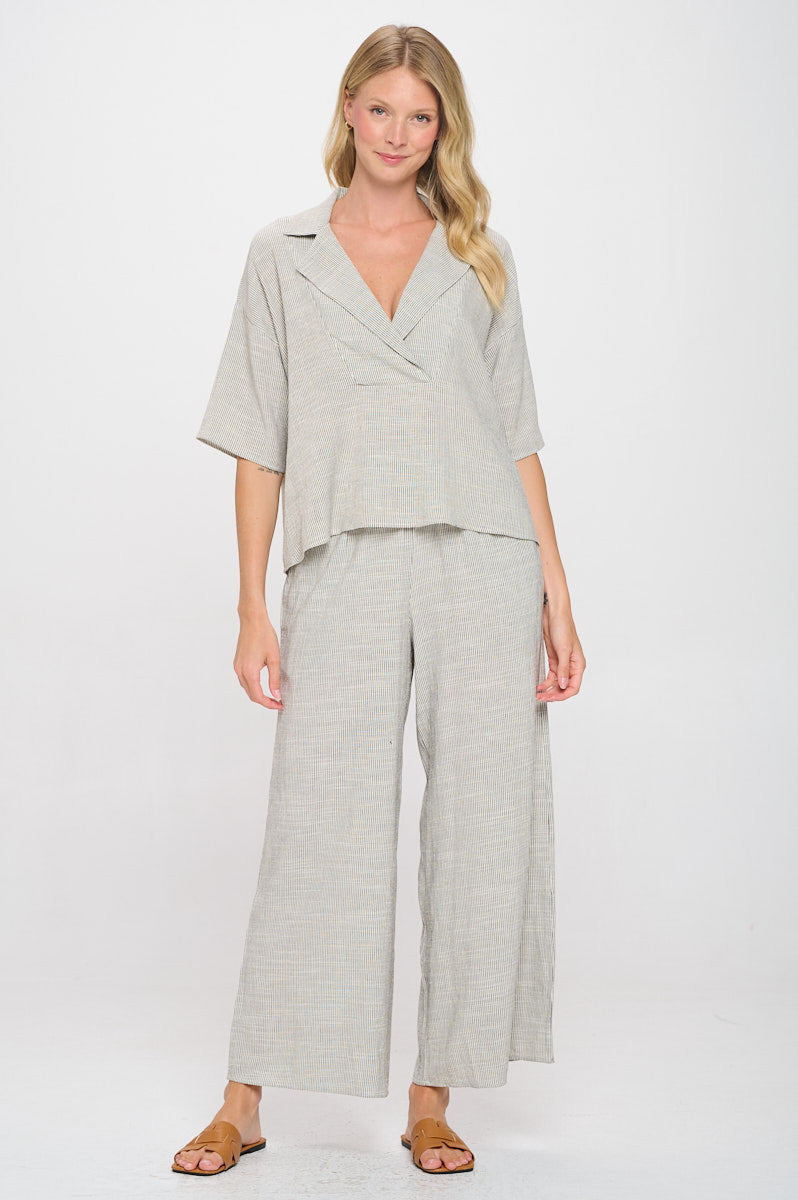 Striped Cotton Relaxed Oversize Fit V neck Top with Colla-New Arrival-Reneecollection-Small-WHITE/BLACK-Urbanheer